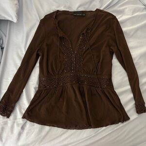 Y2K The Limited Chocolate Brown mesh Blouse
